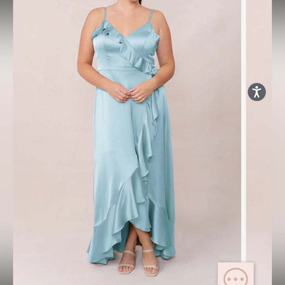 Blue Asymmetrical Ruffled High-Low Gown